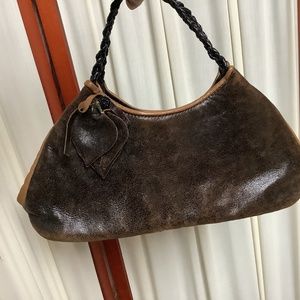 Violette Nozieres Weathered Soft Leather Handbag with Flower Detail